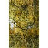 BERYL TURPIN - a wall panel mounted with 40 hand painted enamel on copper tiles with stylised floral