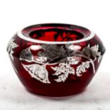 A small silver overlay ruby glass bowl, diameter 7.5cm