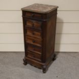 A 19th century French rosewood bedside cupboard with inset marble top, dummy drawer fall-front and