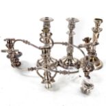 A pair of 19th century electroplate candlesticks, height 28cm, a pair of 19th century candelabra