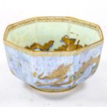 Wedgwood Dragon lustre octagonal bowl with gilded decoration, diameter 12cm Very good condition,