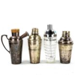 4 various electroplate and glass cocktail shakers (4)