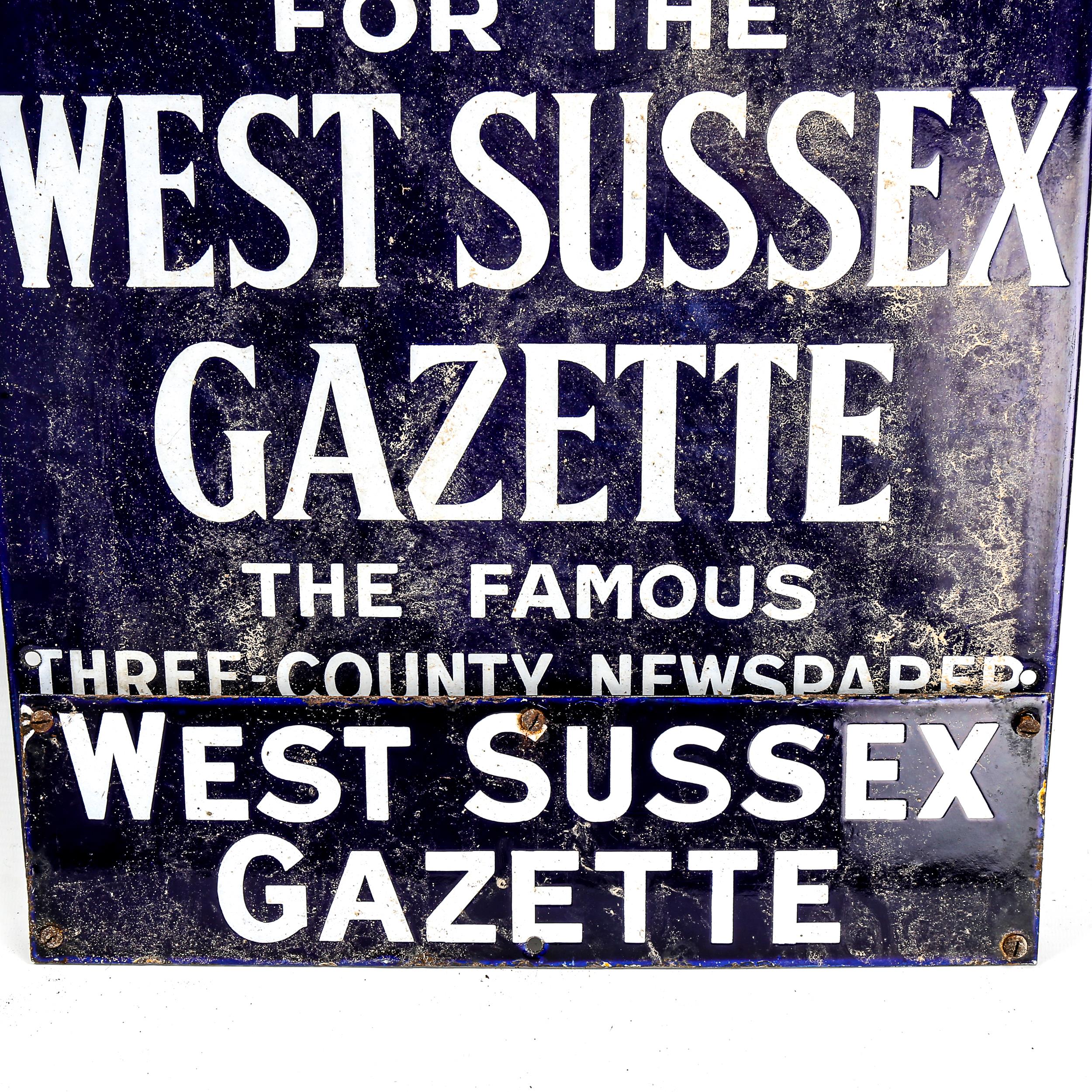 2 early 20th century blue and white enamel advertising signs for The West Sussex Gazette, 47cm x - Image 2 of 3