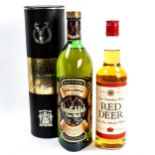 2 bottles of whisky, 1L Glenfiddich Scotch Pure Malt and a Red Deer blended Canadian whisky 40%,