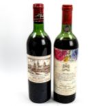 2 bottles of 1970 red Bordeaux wine, Chateau Mouton Rothschild, 1st growth, Pauillac & Chateau Cos