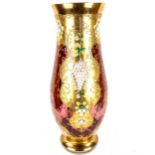 A large Venetian gilded cranberry glass vase, with relief moulded applied flowers, height 60cm