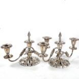 A pair of 19th century electroplate twin-branch candelabra, with cast acanthus leaf decoration,