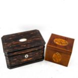 A Victorian coromandel tea caddy with inner lids, length 19cm, and a 19th century satinwood and