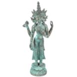 A large Indian verdigris bronze standing Buddha, height 73cm