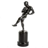 Hugo Pelargus (1861 - 1931), a patinated bronze sculpture, dancing satyr, signed, on black marble