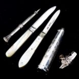 Various silver, including dog whistle, propelling pencil etc Lot sold as seen unless specific item(