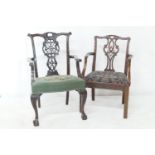 Mahogany carved armchair in the Chippendale style, late 19th Century, having an interlaced splat