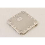 Continental white metal compact, possibly French, circa 1900-20, canted square form with engine