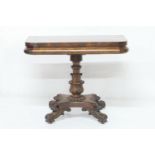William IV rosewood folding pedestal tea table, circa 1835, folding swivel top with an ovolo