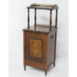 Victorian walnut and inlaid purdonium, the top shelf with a brass rail over a pull out coal