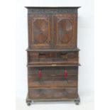 Anglo-Indian hardwood secretaire cabinet, circa 1900, carved throughout and with a fruiting vine