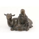 Chinese bronze figure of Shouloa resting against a deer, late 19th Century, 21cm x 12.5cm