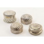 Pair of Victorian silver boxes, maker D & S, Birmingham 1890, circular form with wrythen domed