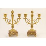 Pair of French scagliola and ormolu candelabra, circa 1890, twin branch torch form, height 26.5cm