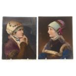 Pair of Continental porcelain plaques, late 19th Century, representing Wealth and Poverty in the