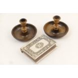 Jerusalem souvenir olivewood candle pair, finely turned uniting two candlesticks as one container,