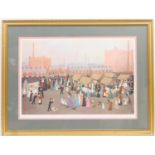 Helen Layfield Bradley (1900-79), Hollinwood Market, reprographic print in colours, signed in pencil