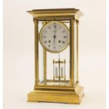 French brass four glass mantel clock, white enamelled dial signed 'Angelus', with Roman numerals,
