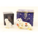 Two Royal Crown Derby paperweights comprising seated Polar Bear cub, height 8cm, and Seal, length