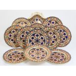 Twelve Royal Crown Derby china dessert plates, pattern no. 1126, date code for 1904, 22.5cm; also