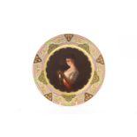 Vienna porcelain plate 'Gute Nacht', after Georg Hom, within an enamelled and gilded border in pink,