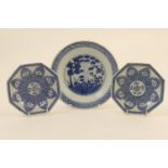 Chinese blue and white dish, late 19th Century, decorated with the Three Friends of Winter within