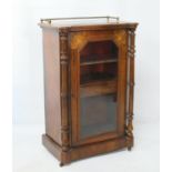 Victorian burr walnut and inlaid music cabinet, the top having a brass rail and tramline inlays over