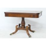 Regency mahogany folding pedestal tea table, circa 1820-30, the folding top with a reeded edge