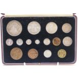George VI specimen coin set, 1937, comprising fifteen coins from farthing to crown, in original