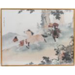 Chinese School, 19th or 20th Century, Chasing wild horses through a forest, watercolour, signed,