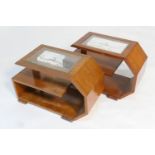 Pair of French Art Deco stained beech book tables, each with an etched glass panel, featuring a