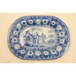 Rogers & Son blue and white printware meat plate in the Zebra pattern, circa 1820-40, impressed
