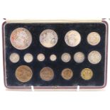 George VI 1937 specimen coin set, 15 coin set from farthing to crown, in original Morocco case