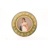 Vienna hand decorated porcelain plate 'Louise', within a gilded green border, overglazed painted