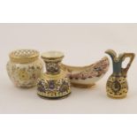 Zsolnay Pecs reticulated ink pot, in Persian style, decorated in coloured glazes enhanced with gilt,