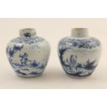 Matched pair of Dutch delft small blue and white vases, marked 'AK', possibly for De Gricksche,