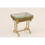 French brass filigree novelty ring box in the form of a sewing table, circa 1890, bevelled glass