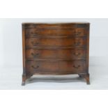 Quality reproduction walnut serpentine chest of drawers, the top with broad crossbanding over a