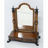 Victorian walnut and amboyna dressing table mirror, circa 1860, the shaped rectangular glass