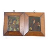 Pair of Continental reverse prints on glass, mid 19th Century, each depicting figures within an inn,