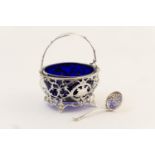 Edwardian silver sugar basket, Birmingham 1908, pierced scroll decoration with lattice panels and