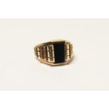 Gent's 14ct gold and black onyx signet ring, possibly Polish, rectangular onyx set within stepped