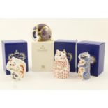 Four Royal Crown Derby paperweights comprising Hamster, height 10.5cm, Badger, height 8cm, Chipmunk,