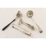 Pair of George III silver sugar tongs, by Hester Bateman (no date code), bright cut decoration; also