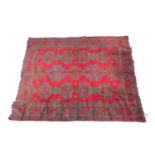 Ushak red woollen carpet square, circa 1900-30, deep red field with turquoise and green lozenge